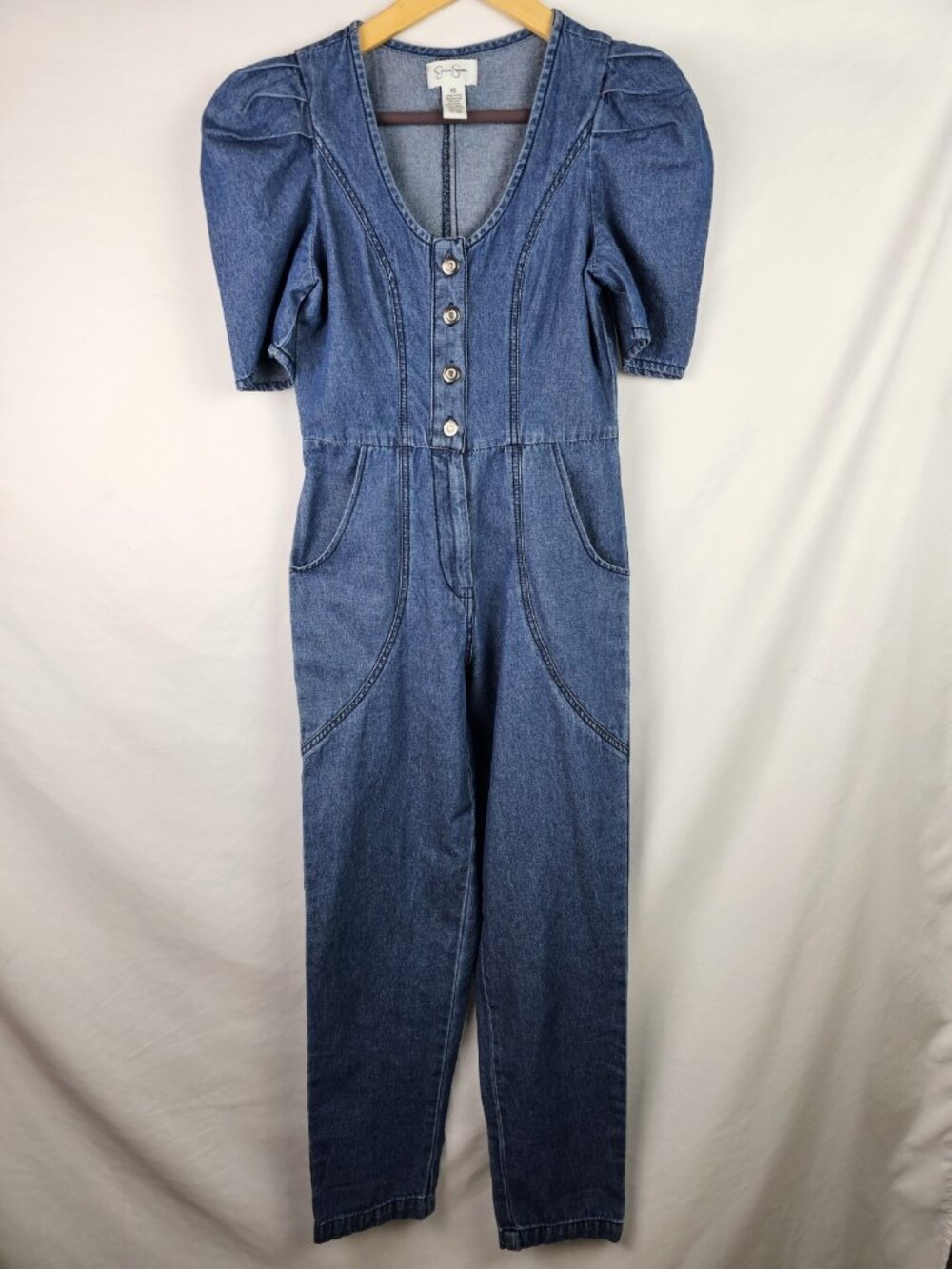 Jessica Simpson Womens Denim Jumpsuit Size XS Blue Jean Short Sleeve Outfit Pant